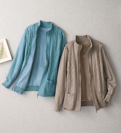 BELLUNA（ベルーナ）の「【２枚組】裏ベロアケーブルジップカーディガン（ニットカーディガン）」