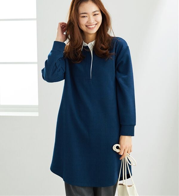 BELLUNA（ベルーナ）の「ボーダージャカード素材ラガーシャツワンピース（カットソーワンピース）」｜詳細画像