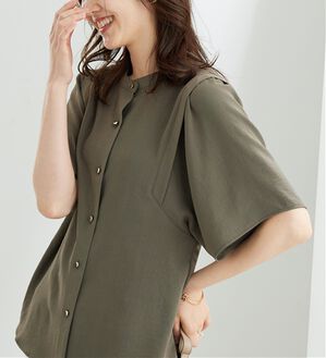 BELLUNA（ベルーナ）の「【快適Ｌａｂ．】お手入れ楽々ビンテージ調素材ブラウス（ブラウス）」｜カーキ