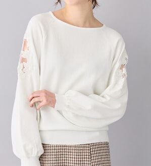 alotta（アロッタ）の「上品きれい見えレース刺しゅうニット（ニット・セーター）」｜オフホワイト