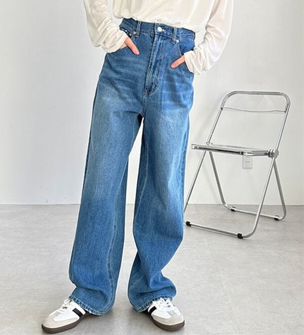GeeRA（ジーラ）の「ハイウエストストレートデニム（ワイドパンツ・ガウチョ）」｜詳細画像