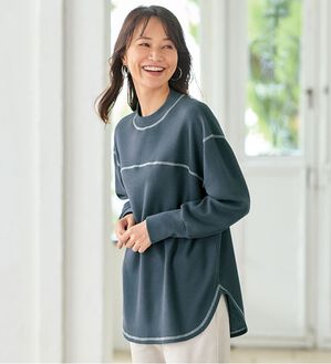 BELLUNA（ベルーナ）の「裏起毛ワッフル素材チュニック（チュニック）」｜ブルーグレー