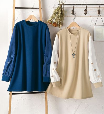 ルフラン（ルフラン）の「【２色組】異素材切替のボタンプルオーバー＜チルン＞（カットソー）」