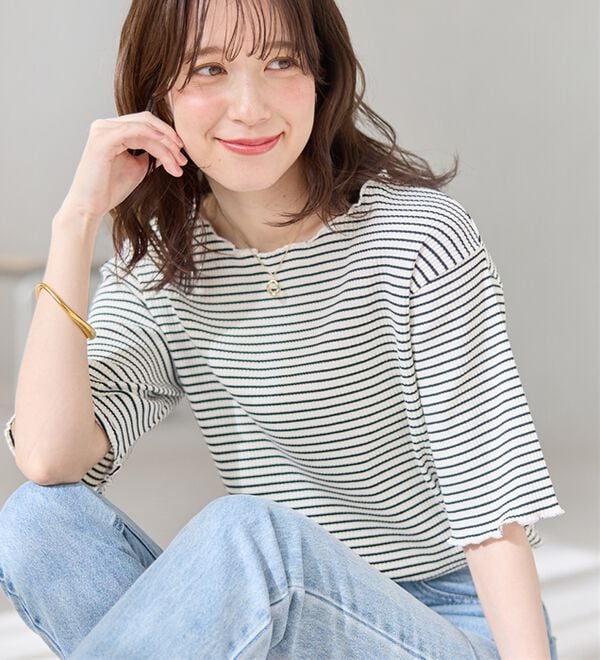 Viola e Viola（ヴィオラ エ ヴィオラ）の「【ひんやり／上品】リブメロウＴシャツ（カットソー）」｜詳細画像