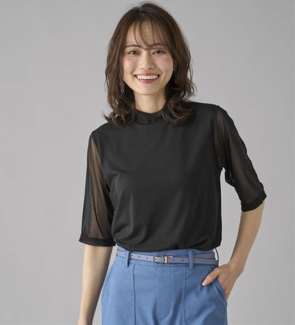 BELLUNA（ベルーナ）の「【５分袖】チュール切替上品インナー（カットソー）」｜詳細画像