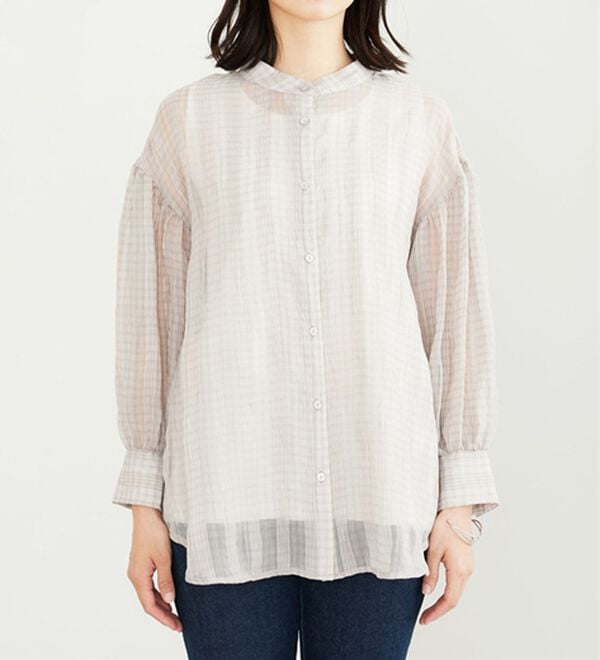 BELLUNA（ベルーナ）の「シアーチェック素材シャツチュニック（チュニック）」｜詳細画像