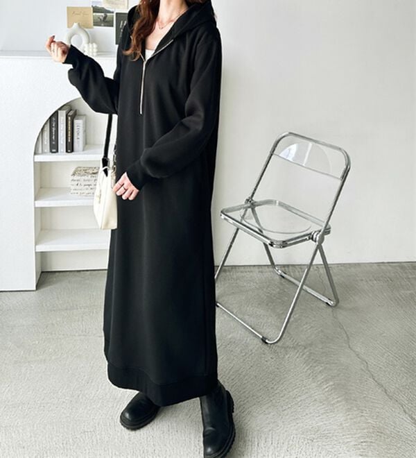 GeeRA（ジーラ）の「【あったか裏起毛】ハーフジップパーカーワンピース（カットソーワンピース）」｜詳細画像