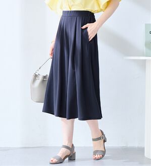 alotta（アロッタ）の「【選べる２丈】上品ドレープパンツ（ワイドパンツ・ガウチョ）」｜ネイビー／ショート丈