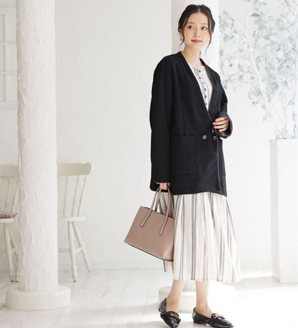 A HAPPY MARILYN（アハッピーマリリン）の「【Ｌ～６Ｌ】綿１００％さらりリラックス ゆったりシルエットのスッキリ柄 ストライプ マルチストライプコットンワンピ（ロングワンピース）」｜詳細画像