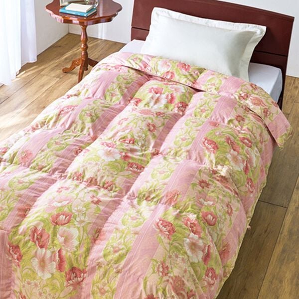 「＜丸八真綿＞日本製リサイクルダウン８５％使用羽毛肌掛布団（掛布団）」｜ピンク