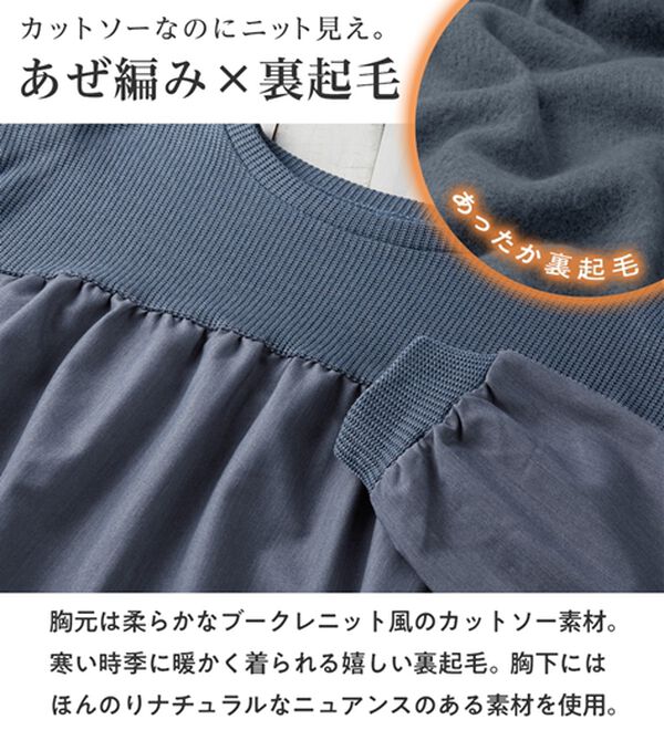 Viola e Viola（ヴィオラ エ ヴィオラ）の「アゼ編み風裏起毛　異素材切替プルオーバー（カットソー）」｜詳細画像