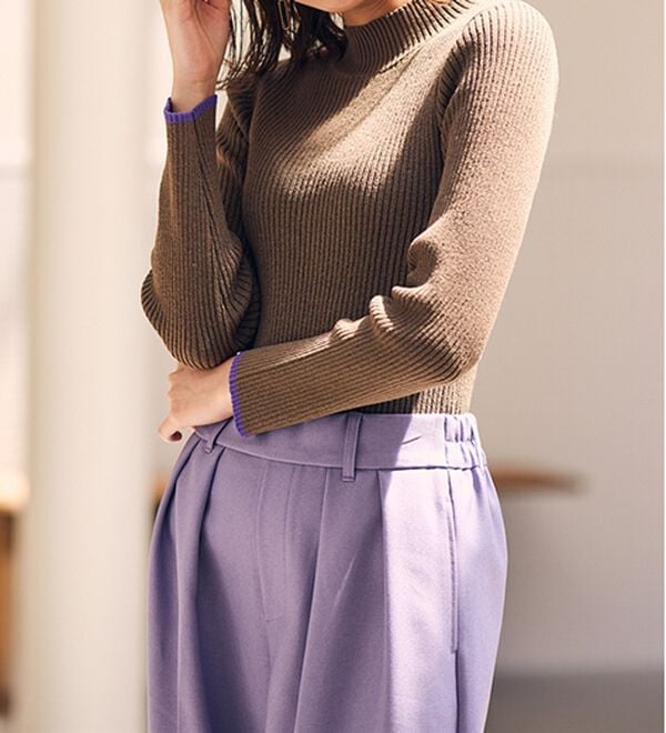 RANAN（ラナン）の「もちもちリブパイピングハイネックニット（ニット・セーター）」｜モカ