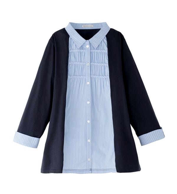 BELLUNA（ベルーナ）の「カーデフェイクストライプシャツ（チュニック）」｜ネイビー