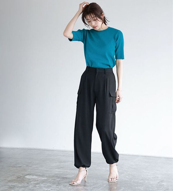 Pierrot（ピエロ）の「【洗濯機で洗える】多機能ニット５分袖トップス（ニット・セーター）」｜詳細画像