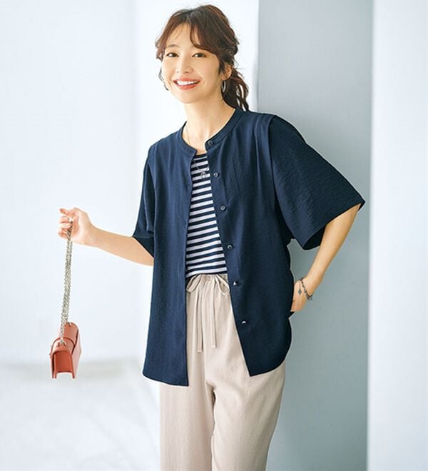 BELLUNA（ベルーナ）の「【快適Ｌａｂ．】お手入れ楽々ビンテージ調素材ブラウス（ブラウス）」｜詳細画像