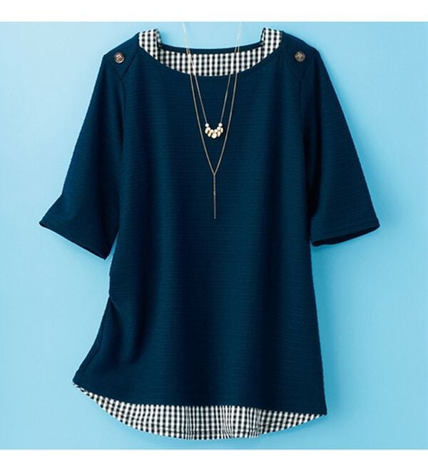 BELLUNA（ベルーナ）の「ひんやり冷感！タックジャカード素材重ね着風プルオーバー（カットソー）」｜詳細画像