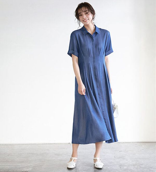 Pierrot（ピエロ）の「上品見えウエストタックシャツワンピース（カットソーワンピース）」｜詳細画像