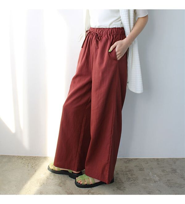 GeeRA（ジーラ）の「冷感リネン風イージーワイドパンツ（ワイドパンツ・ガウチョ）」｜詳細画像