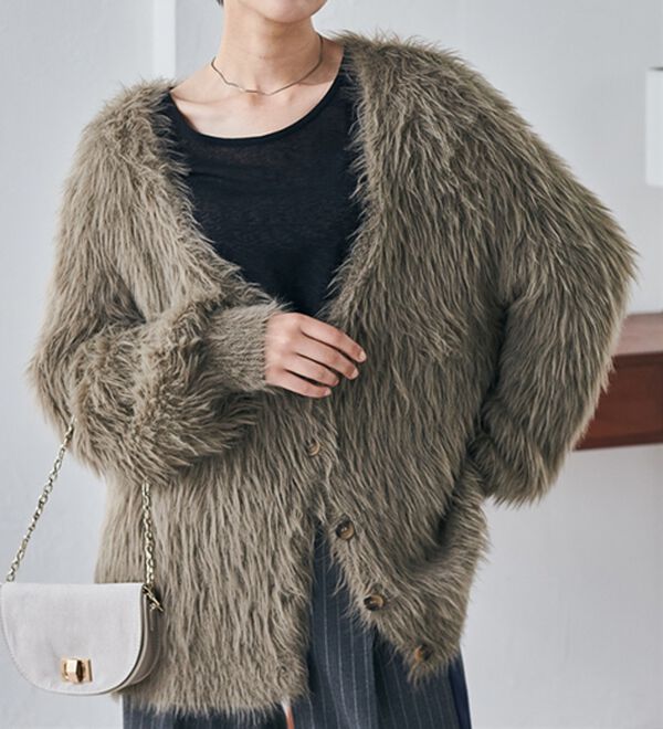 RANAN（ラナン）の「ロングフェザーシャギーオーバーカーデ（ニットカーディガン）」｜詳細画像