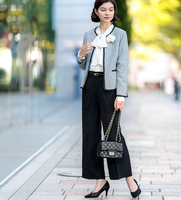 GeeRA（ジーラ）の「【4点セット】入学式も卒業式も！パンツが選べるセレモニーツイードジャケットスーツ（パンツスーツ）」｜ワイドパンツ/ブラック系