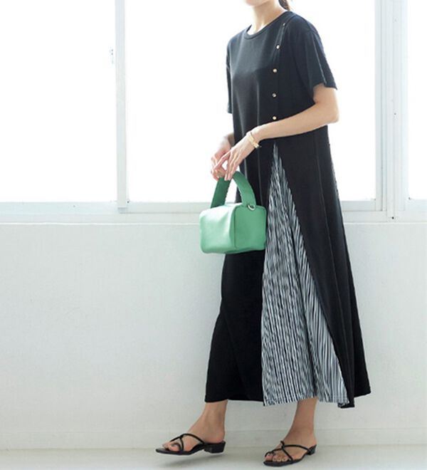 GeeRA（ジーラ）の「ボタン付スリットプリーツ切替ワンピース（カットソーワンピース）」｜詳細画像