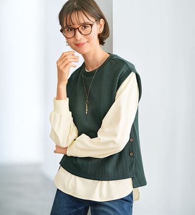 BELLUNA（ベルーナ）の「ジャカード素材裾ボタンデザインアンサンブル（カットソー）」