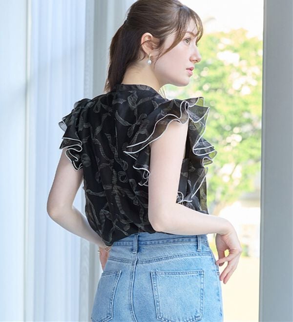 alotta（アロッタ）の「リボン柄フリル袖ブラウス（ブラウス）」｜詳細画像