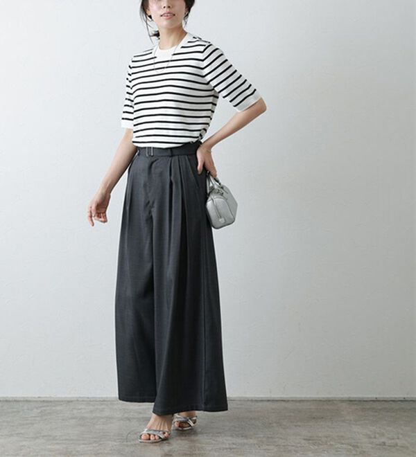 Pierrot（ピエロ）の「【洗濯機で洗える】【ＵＶカット】シルクタッチ半袖ニット（ニット・セーター）」｜詳細画像