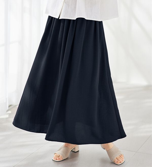 Viola e Viola（ヴィオラ エ ヴィオラ）の「【接触冷感】リネン風ふんわりマキシギャザースカート（ロングスカート）」｜詳細画像