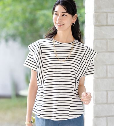 ルフラン（ルフラン）の「ちょい洒落＊ラッフルショルダーＴシャツ（Tシャツ）」