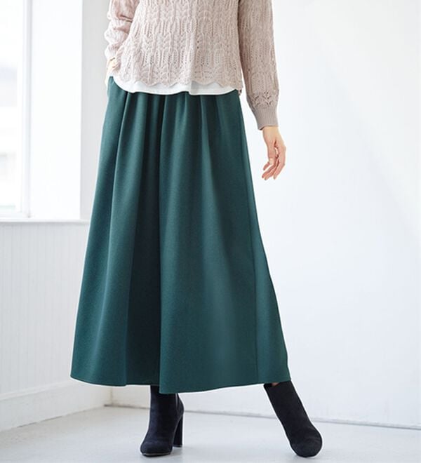 BELLUNA（ベルーナ）の「タックデザインスカーチョ（フルレングスパンツ）」｜モスグリーン