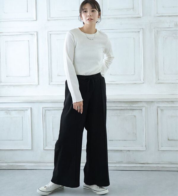 A HAPPY MARILYN（アハッピーマリリン）の「【Ｌ～８Ｌ／選べる丈】綿１００％！楽にのびる！ゆったりワイドパンツ（ワイドパンツ・ガウチョ）」｜詳細画像
