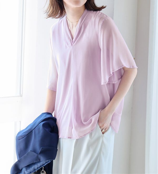 alotta（アロッタ）の「【接触冷感】インナー付スキッパーブラウス（ブラウス）」｜詳細画像