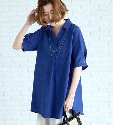 BELLUNA（ベルーナ）の「【接触冷感】麻調素材袖パール付シャツチュニック（チュニック）」