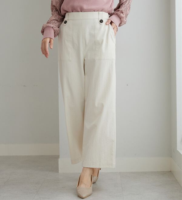 BELLUNA（ベルーナ）の「《快適Ｌａｂ．》サラもち！快適ビンテージ調素材ワイドパンツ（ワイドパンツ・ガウチョ）」｜アイボリー