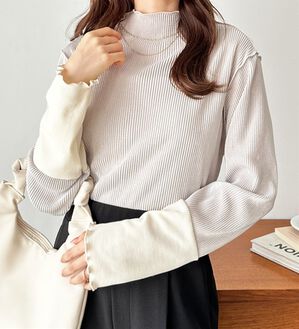 GeeRA（ジーラ）の「異素材ドッキング配色メロープルオーバー（カットソー）」｜ライトグレー