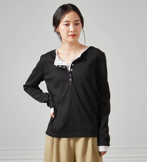 RANAN（ラナン）の「レイヤードヘンリーネックリブTシャツ（カットソー）」｜詳細画像