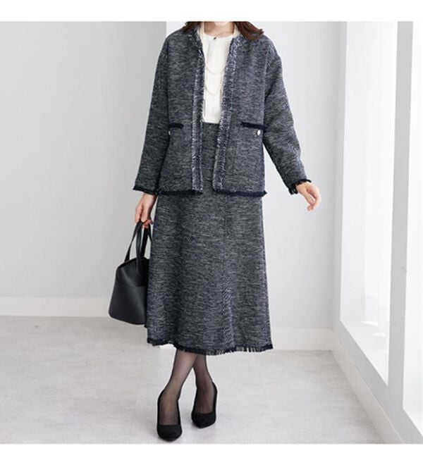 BELLUNA（ベルーナ）の「ツイード調素材フリンジ使いセットアップ（スカートスーツ）」｜詳細画像