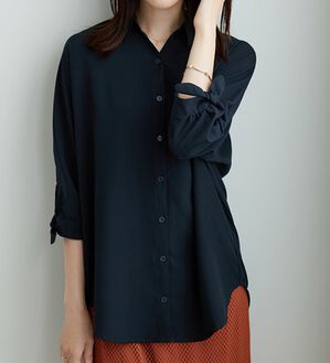BELLUNA（ベルーナ）の「イージーケア！袖リボンシャツチュニック（チュニック）」｜ネイビー