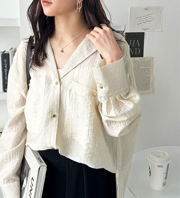 GeeRA（ジーラ）の「しぼ感素材開衿シャツ（シャツ）」｜詳細画像