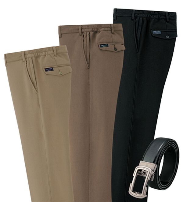 「＜コムルヴァン・オム＞お父さんの裏シャギー７得パンツ（メンズフルレングスパンツ）」｜3本組＋ベルト