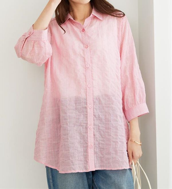 BELLUNA（ベルーナ）の「綿混テンセルぽこぽこシアーシャツチュニック（チュニック）」｜詳細画像