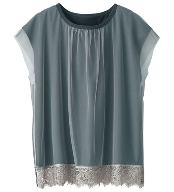 BELLUNA（ベルーナ）の「＜猛暑対策＞チュール重ね裾レースプルオーバー（チュニック）」｜チャコール