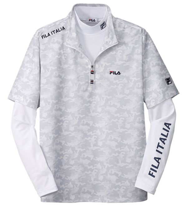 「＜フィラ＞コーデ済アンダー付迷彩ポロ（メンズポロシャツ）」｜グレー／ホワイト