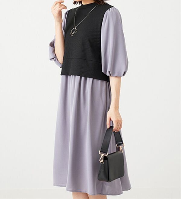 BELLUNA（ベルーナ）の「ベルト使い異素材切替ワンピ―ス（その他ワンピース）」｜詳細画像