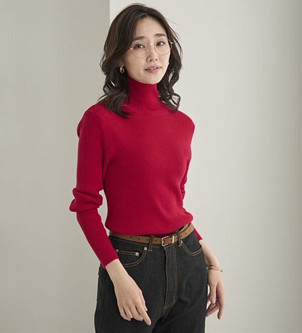 BELLUNA（ベルーナ）の「＜＆ｃｏｃｏｃｈｉ＞ハピネスコットン100％&times;吸湿発熱リブタートルニット（ニット・セーター）」｜詳細画像