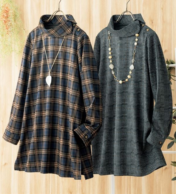 ルフラン（ルフラン）の「【２色組】首元お洒落な裏シャギーチュニック（チュニック）」｜詳細画像