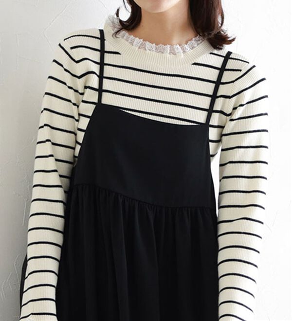 Pierrot（ピエロ）の「【選べる丈】前後２ｗａｙギャザー切り替えキャミワンピース（カットソーワンピース）」｜詳細画像