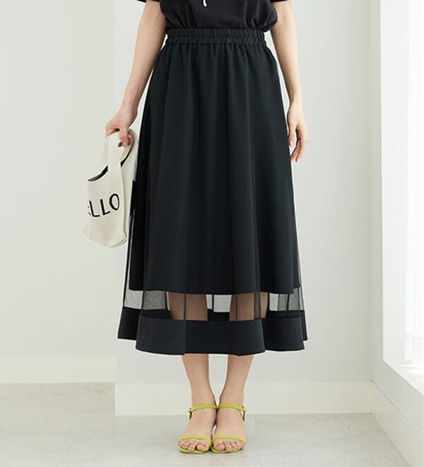 BELLUNA（ベルーナ）の「裾シアーデザインチュールスカート（ロングスカート）」｜黒