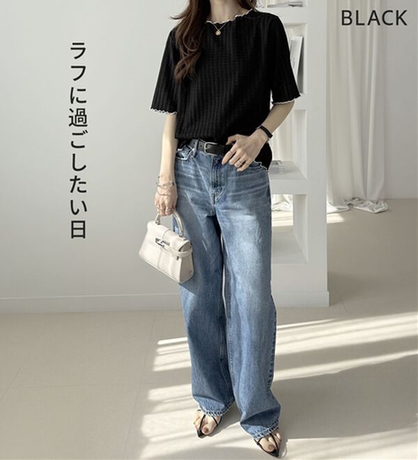 GeeRA（ジーラ）の「配色メロー５分袖表面感カットソー（カットソー）」｜詳細画像